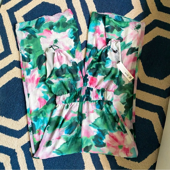 🦚 ZARA BOHO GREEN PINK MULTI FLORAL WIDE LEG JUMPSUIT! - Picture 7 of 16